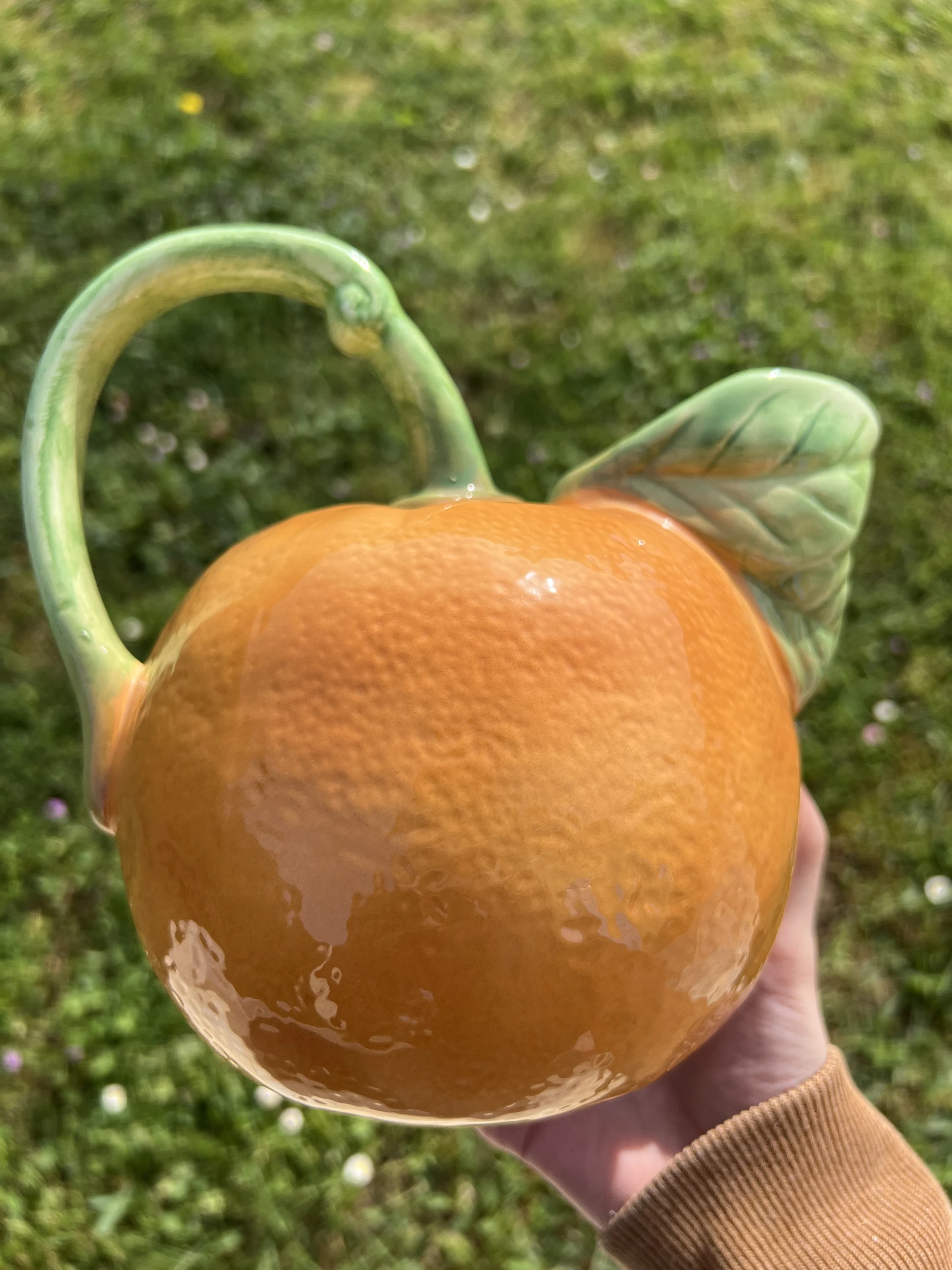 🍊 Vintage 1L Barbotine Ceramic Orange Pitcher – Retro Kitchen Decor – photo 7